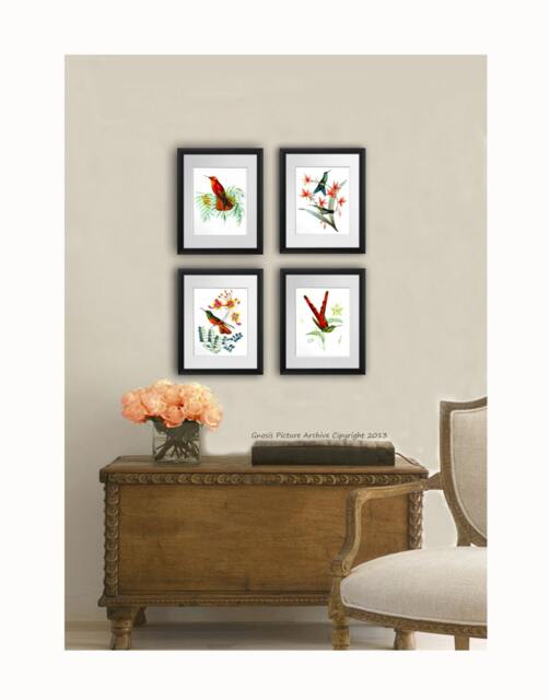 Hummingbirds Art Print Set Of 4 Unframed Bird & Botanical Gift For Mom - image 1