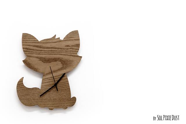 Cute Baby Fox Wooden Silhouette Clock - Kids Nursery Room, Teens Room Wall - image 1