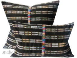 Vintage Guatemalan Pillow Cover, Lumbar, 13x25, 25x25 Euro Sham, Antique Textile, Black & White, Ikat, Ready To Ship - thumbnail 1
