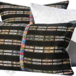 Vintage Guatemalan Pillow Cover, Lumbar, 13x25, 25x25 Euro Sham, Antique Textile, Black & White, Ikat, Ready To Ship - thumbnail 2