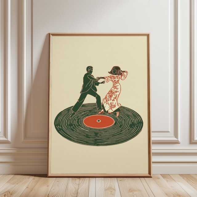 Couple Dancers On Record Poster, Retro Disco Wall Art - image 1
