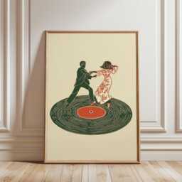 Couple Dancers On Record Poster, Retro Disco Wall Art - thumbnail 1