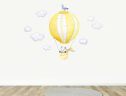 Hot Air Balloon With Badger Wall Decal For Nurseries, Peel & Stick Woodland Animal Fabric Stickers