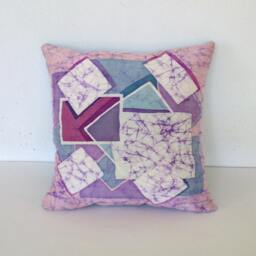 Geometric Pillow Cover, Blue Pink Art Pillow, Batik Case Hand Painted Silk , Modern Cushion, Lines - thumbnail 4