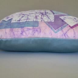 Geometric Pillow Cover, Blue Pink Art Pillow, Batik Case Hand Painted Silk , Modern Cushion, Lines - thumbnail 2