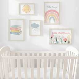 Personalised Pastel Rainbow Nursery Gallery Wall Art Set Of 5, Sunshine Books Wildflower Prints, Framed Or Unframed Baby Girls Bedroom Decor - thumbnail 3