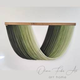Full Dip Dye Wall Hanging Green Gradient Ombre Fiber Art Yarn Tapestry, Khaki Wall Decor