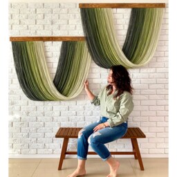 Full Dip Dye Wall Hanging Green Gradient Ombre Fiber Art Yarn Tapestry, Khaki Wall Decor - thumbnail 2