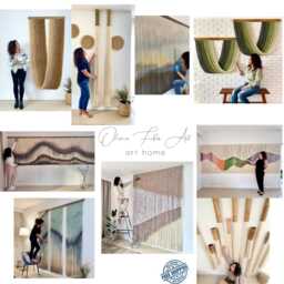 Full Dip Dye Wall Hanging Green Gradient Ombre Fiber Art Yarn Tapestry, Khaki Wall Decor - thumbnail 4