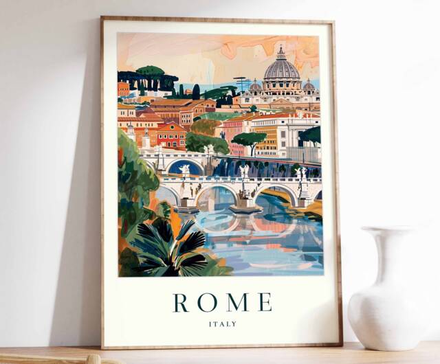Rome Travel Poster Colorful Italian City Art Print - image 1