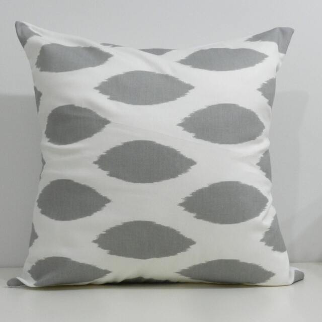 New 18x18 Inch Designer Handmade Pillow Cases in Grey Ikat