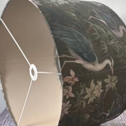 Handmade Heron Lampshade, Green Linen Bird Pattern Decor, Table Lampshade - thumbnail 4