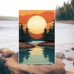 Vintage Minnesota Lakeshore, Lake Superior Art, Print, Superior, Duluth Mn, Sunset Pine Tree Print - thumbnail 3