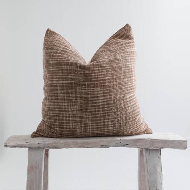 Rustic Brown Woven Cotton Pillow Cover, Beige Bamboo Reverse - image 1
