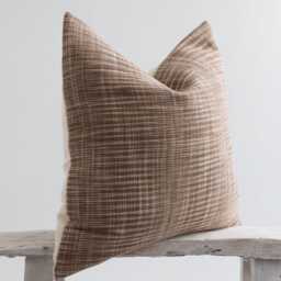 Rustic Brown Woven Cotton Pillow Cover, Beige Bamboo Reverse - thumbnail 3