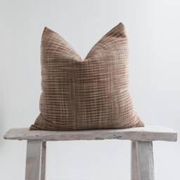 Rustic Brown Woven Cotton Pillow Cover, Beige Bamboo Reverse