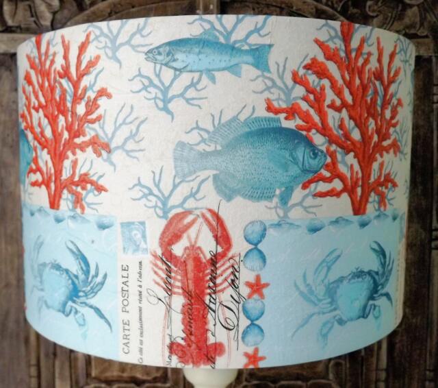 Nautical Lamp Shade Carte Postal Shabby Chic Lobster Postcard Aqua Bathroom Free Gift - image 1