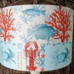 Nautical Lamp Shade Carte Postal Shabby Chic Lobster Postcard Aqua Bathroom Free Gift - thumbnail 2