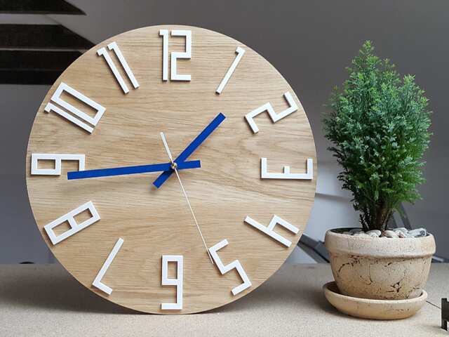 Large Wood Wall Clock, Oak, 13, 19Inch, Gift, Unique Wall Blue Modern Silent, Decor - image 1