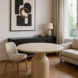 Handcrafted Travertine Table, Round Stone Dining Sculptural Marble Custom Minimalist Furniture, Modern Centerpiece - thumbnail 2