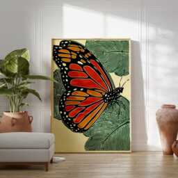 Monarch Butterfly Poster, Bold Illustration, Red Orange Graphic Art Print - thumbnail 3