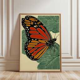 Monarch Butterfly Poster, Bold Illustration, Red Orange Graphic Art Print - thumbnail 1
