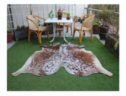 Cowhide Rug-Genuine Brown & White Rug-Exclusive Spotted Cow Skin Rug-Large Rug-Brazilian Area Rug-Tricolor - thumbnail 1