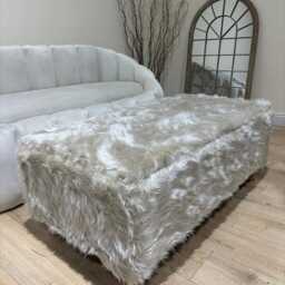 Handmade Fluffy Fabric Footstool - Creamy White Ottoman Bench, Made in UK - thumbnail 2
