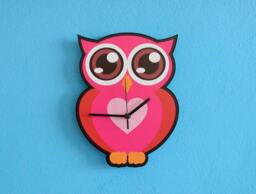 Pink Owl Cartoon - Wall Clock - thumbnail 1