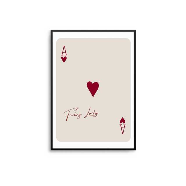 Feeling Lucky Ace Of Hearts Print Beige & Red Playing Card Wall Art - image 1