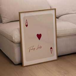 Feeling Lucky Ace Of Hearts Print Beige & Red Playing Card Wall Art - thumbnail 3