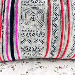 Vintage Hmong Pillow Cover Hand Block Print Hemp Cushion - 12x20 - thumbnail 4