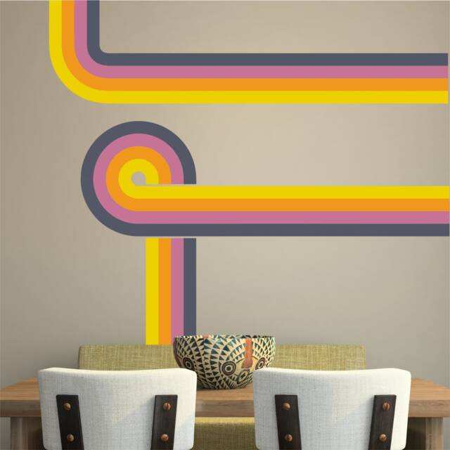 70S Style Retro Stripes Wall Stickers Art Car Campervan Orange Navy - image 1