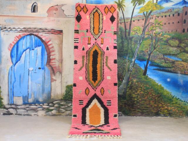 Custom Runner Moroccan Hand Knotted Pink Runner Rug, Wool Rug Shaggy Authentic Moroccan Rug, Fluffy Rug - image 1