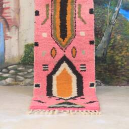 Custom Runner Moroccan Hand Knotted Pink Runner Rug, Wool Rug Shaggy Authentic Moroccan Rug, Fluffy Rug - thumbnail 3