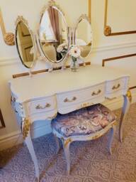 French Style Vanity Set Vintage Ornate Dressing Table With Mirror & Stool - thumbnail 1