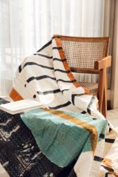 Handmade Kantha Throw Blanket 100% Cotton Block Print Boho Quilt