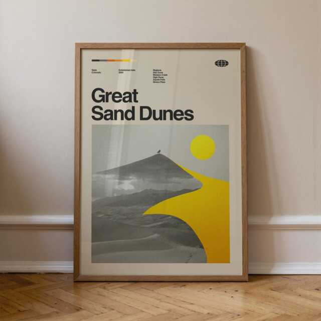 Great Sand Dunes National Park Mid-Century Travel Poster, Abstract Minimalist Art Print, Colorado - image 1