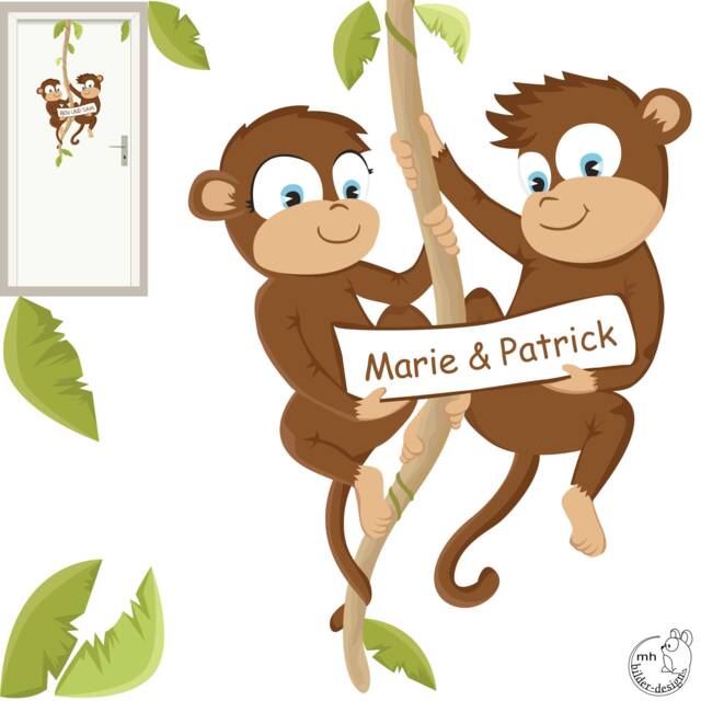 "Wall Sticker ""Two Monkeys Door Sign" - image 1
