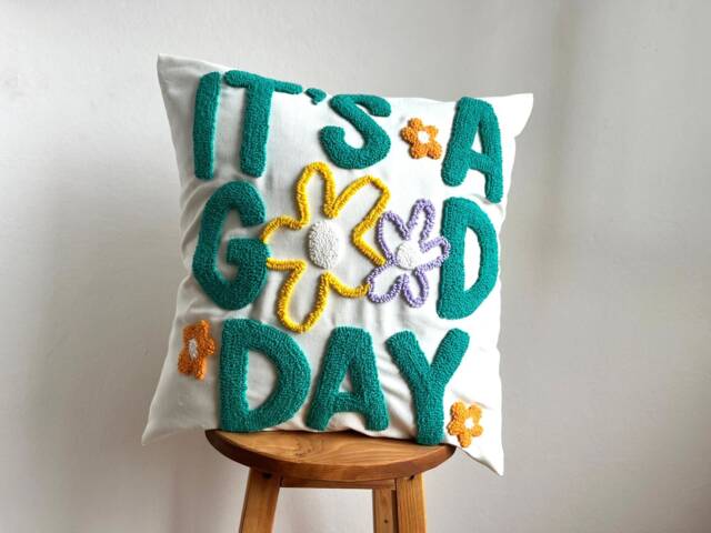 "Handmade Punch Needle Pillow Cover ""It's A Good Day" - image 1