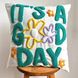 "Handmade Punch Needle Pillow Cover ""It's A Good Day" - thumbnail 4