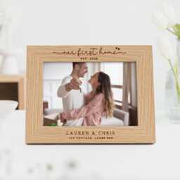 Our First Home Gift - Wooden Engraved Photo Frame Personalised Names & Address - thumbnail 2