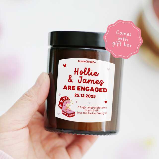 Personalized Engagement Candle Gift With Custom Name & Date - For Couple Friend Engaged - image 1