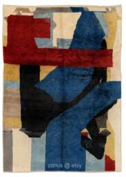 Abstract Tulu Rug Handwoven Wool Pile Rug, Contemporary Design - thumbnail 1