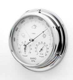 Tabic Chrome Barometer With Built in Hygrometer & Thermometer, Heavy Brass Case - 1/2Kg Electroplated Chromium, Handmade in England - thumbnail 1