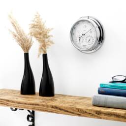 Tabic Chrome Barometer With Built in Hygrometer & Thermometer, Heavy Brass Case - 1/2Kg Electroplated Chromium, Handmade in England - thumbnail 2