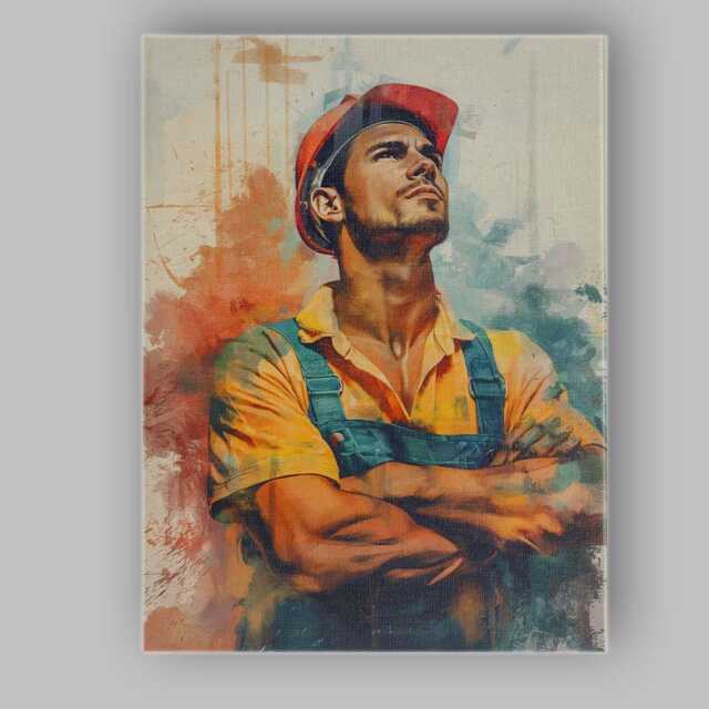 Confident Construction Worker Portrait Watercolour Industrial Artwork Canvas Wall Art Print Decor Picture Ready To Hang - image 1