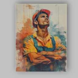 Confident Construction Worker Portrait Watercolour Industrial Artwork Canvas Wall Art Print Decor Picture Ready To Hang - thumbnail 1