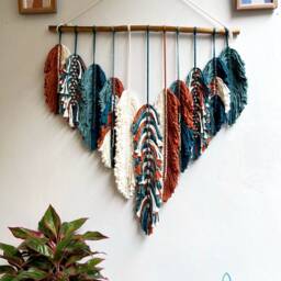 Rustic Handmade Leaves Hanging On The Wall, Macrame Feather Wall Hanging, Gift For Mom, Home Decoration, Nursery - thumbnail 2