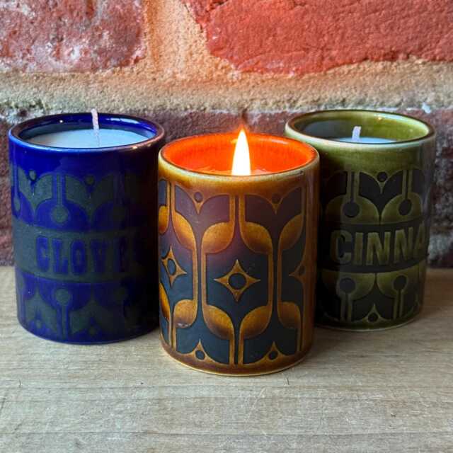 Hand Poured Soy Candles in Vintage Hornsea Pottery Heirloom Pattern Repurposed Vessels - Spice Jars - image 1